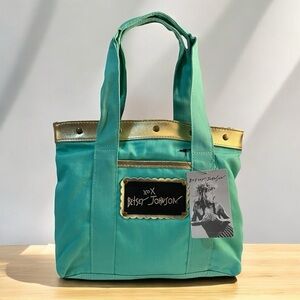 NWT XOX Betsey Johnson x REDKEN Mini Tote, Mint Green with Leopard Print Int.